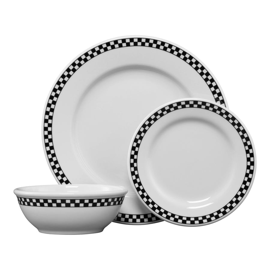 3 Pc Checkers Black Place Setting - USA Dinnerware Direct, Place Setting proudly made in the USA by the Fiesta Tableware Company