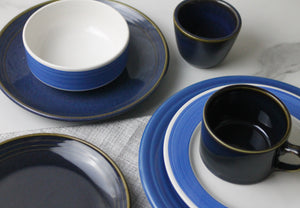 Indigo Sake Cup with Brush Tones plates and indigo plate and mug